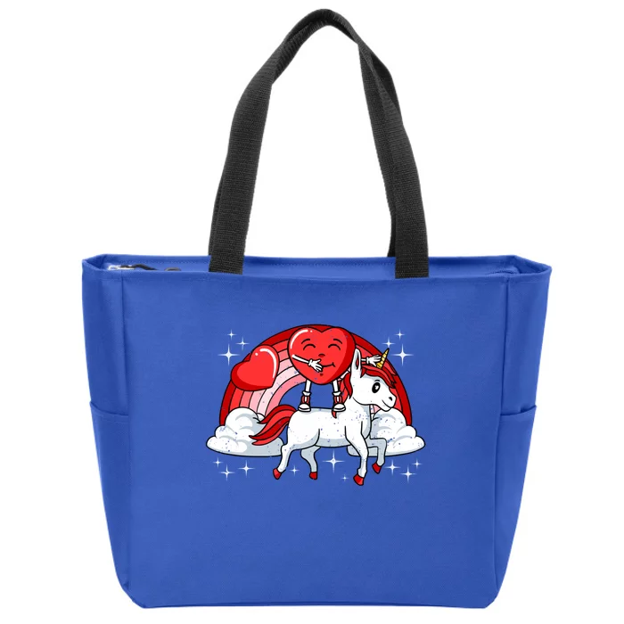 Heart Riding Unicorn Valentines Day Cute Magical Raindbow Gift Zip Tote Bag