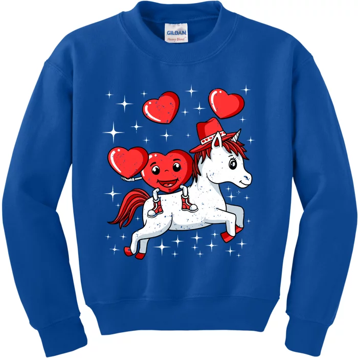 Heart Riding Unicorn Valentines Day Cute Mystical Magical Gift Kids Sweatshirt