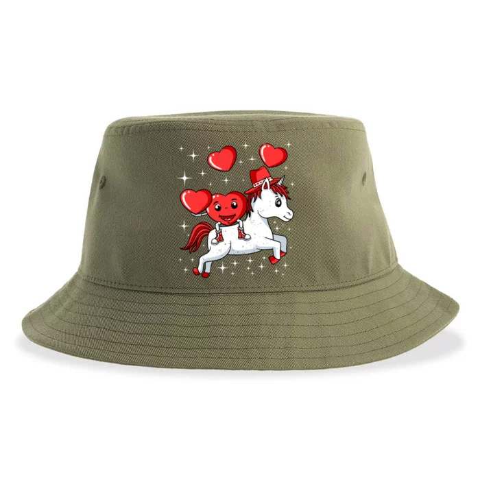 Heart Riding Unicorn Valentines Day Cute Mystical Magical Gift Sustainable Bucket Hat