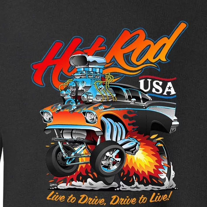 Hot Rod Usa Classic Muscle Car Cartoon Hotrod Funny Car Toddler Sweatshirt