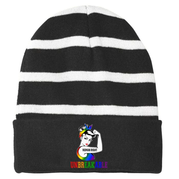 Human Right Unbreakable Lgbt Pride Month Striped Beanie with Solid Band