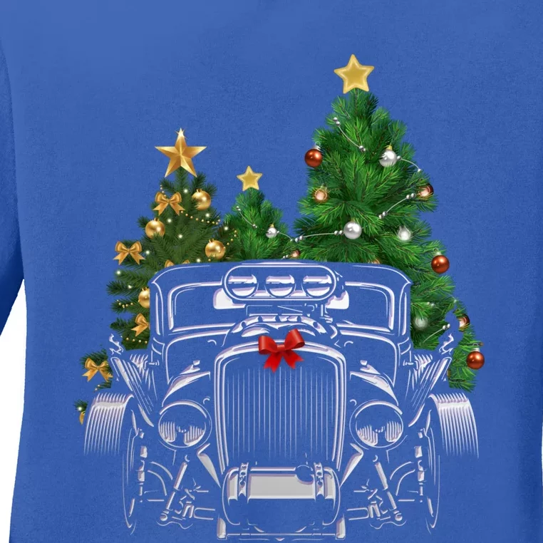 Hot Rod Ugly Christmas Classic American Car Lover Gift Funny Gift Ladies Long Sleeve Shirt