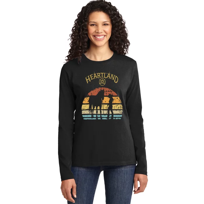 Heartland Retro Vintage Sunset Ladies Long Sleeve Shirt