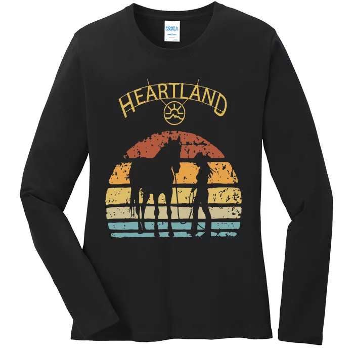 Heartland Retro Vintage Sunset Ladies Long Sleeve Shirt