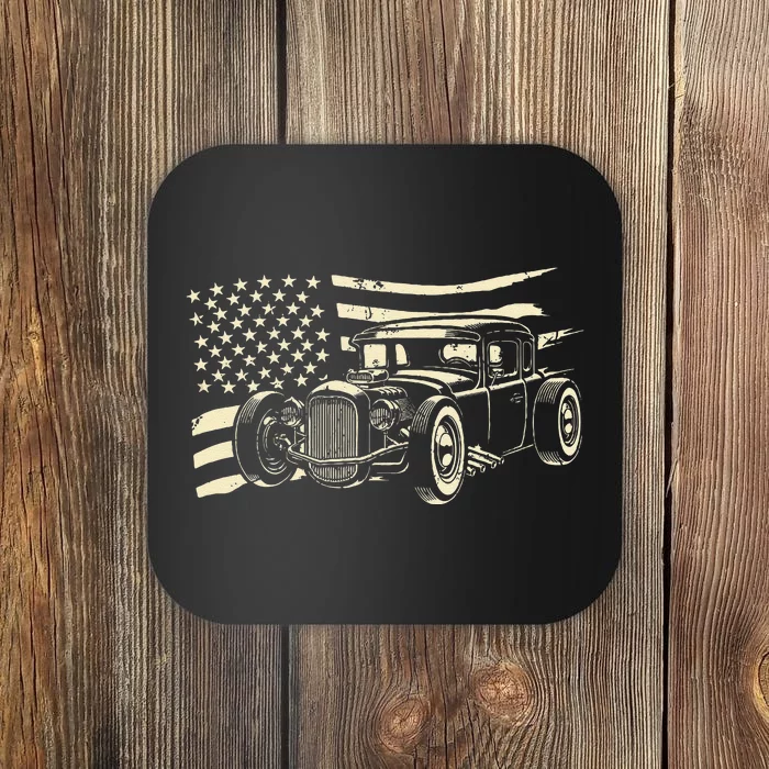 Hot Rod Vintage Us Flag Classic Muscle Car Patriotic Coaster