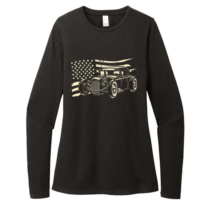 Hot Rod Vintage Us Flag Classic Muscle Car Patriotic Womens CVC Long Sleeve Shirt