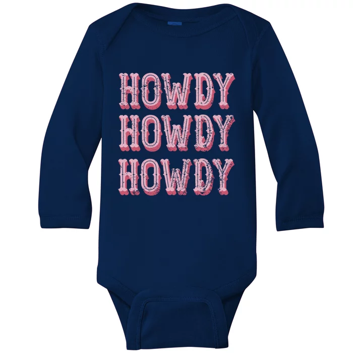 Howdy Rodeo Vintage Western Country Southern Cowgirl Gift Baby Long Sleeve Bodysuit