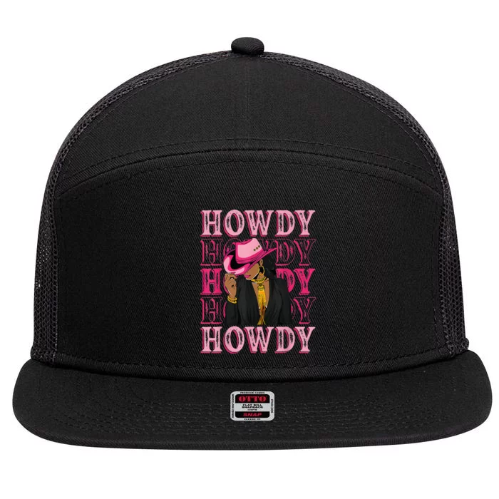 Howdy Retro Western Black Cowgirl African American 7 Panel Mesh Trucker Snapback Hat