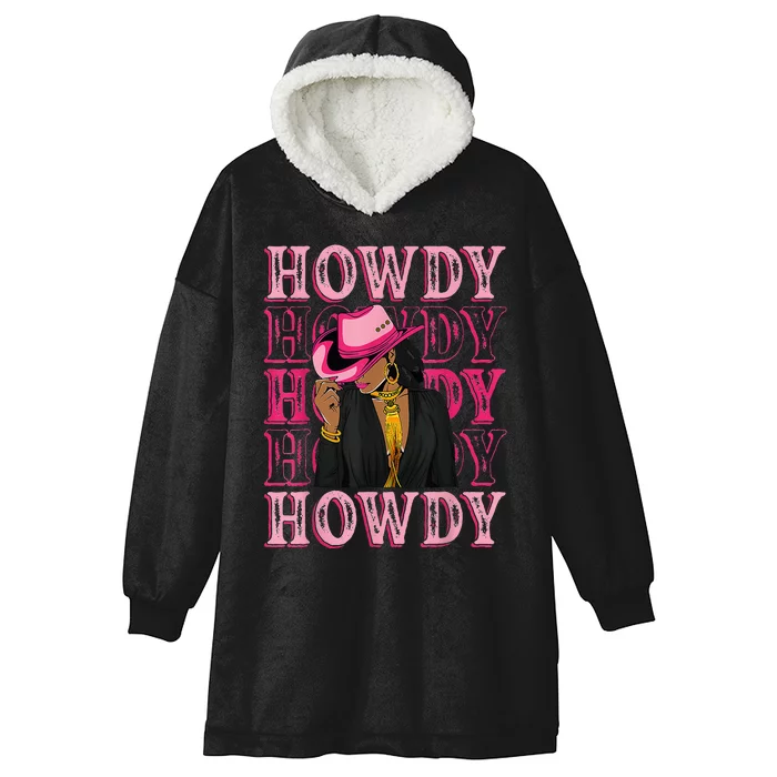 Howdy Retro Western Black Cowgirl African American Hooded Wearable Blanket