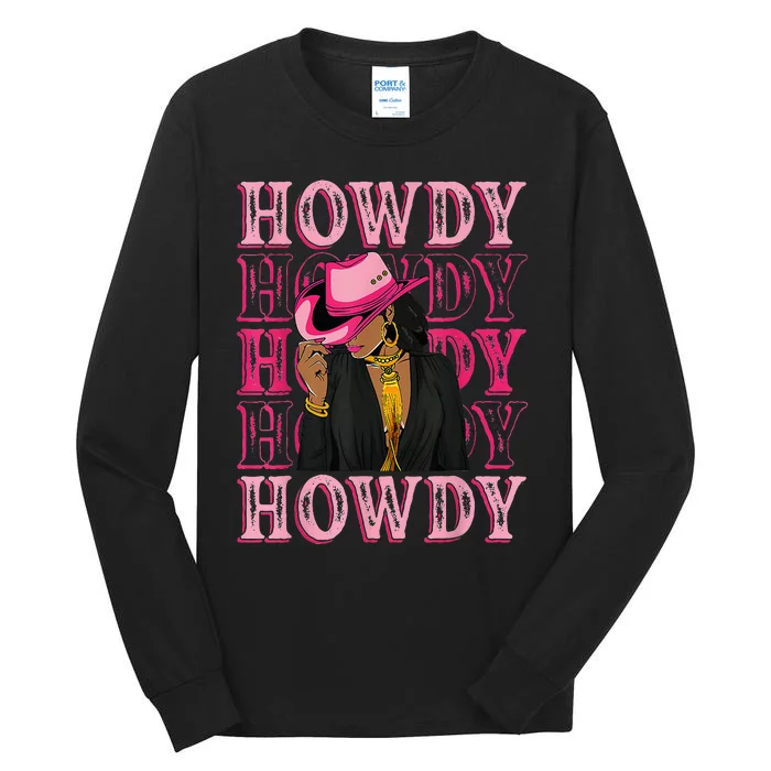 Howdy Retro Western Black Cowgirl African American Tall Long Sleeve T-Shirt