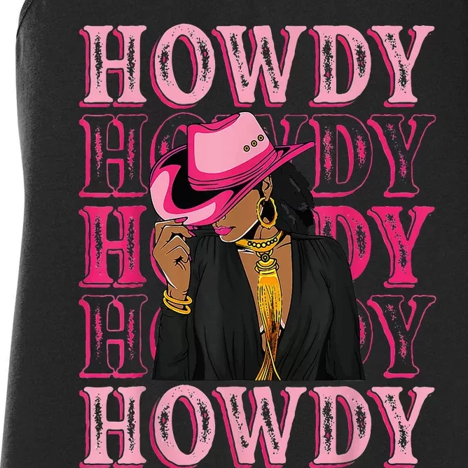 Howdy Retro Western Black Cowgirl African American Women's Racerback Tank