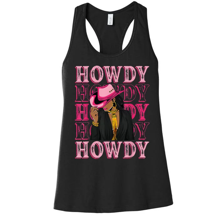 Howdy Retro Western Black Cowgirl African American Women's Racerback Tank