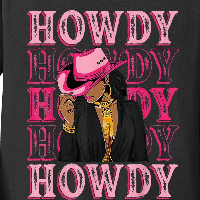 Howdy Retro Western Black Cowgirl African American Kids Long Sleeve Shirt