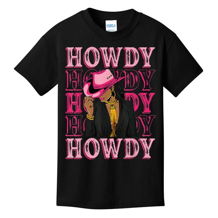 Howdy Retro Western Black Cowgirl African American Kids T-Shirt