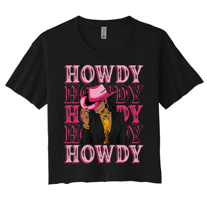 Howdy Retro Western Black Cowgirl African American Women's Crop Top Tee