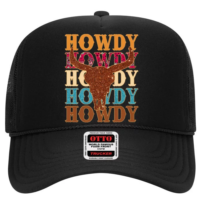 Howdy Rodeo Western Country Southern Cowgirl Vintage High Crown Mesh Trucker Hat