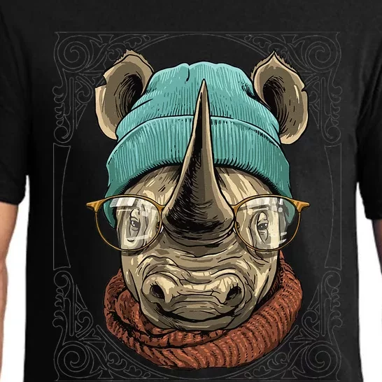 Hipster Rhinoceros Wearing Sunglasses Wildlife Rhino Lover Pajama Set