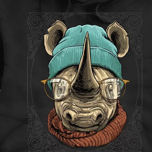 Hipster Rhinoceros Wearing Sunglasses Wildlife Rhino Lover Tie Dye Hoodie