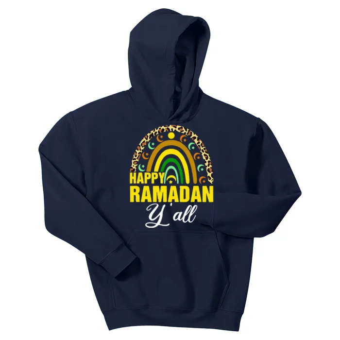 Happy Ramadan Y'all Rainbow Leopard Ramadan Kareem Kids Hoodie