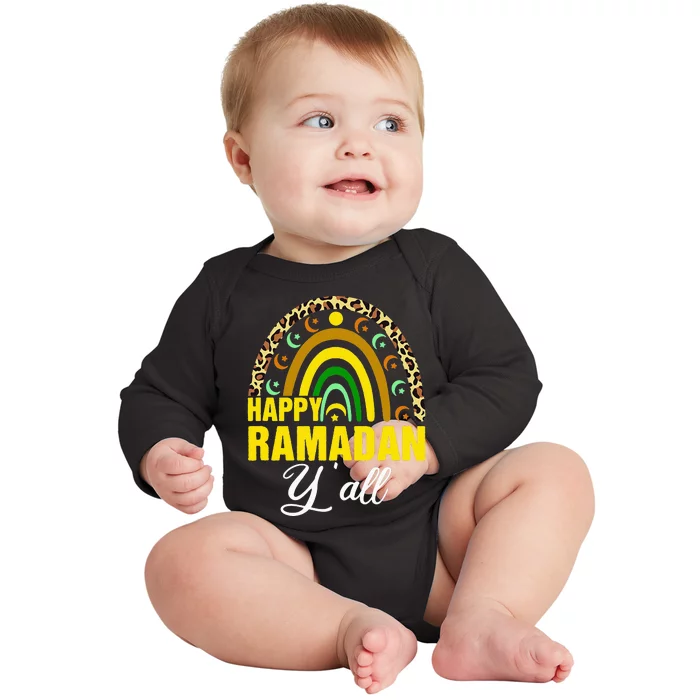 Happy Ramadan Y'all Rainbow Leopard Print Ramadan Kareem Baby Long Sleeve Bodysuit