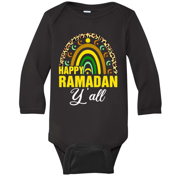 Happy Ramadan Y'all Rainbow Leopard Print Ramadan Kareem Baby Long Sleeve Bodysuit