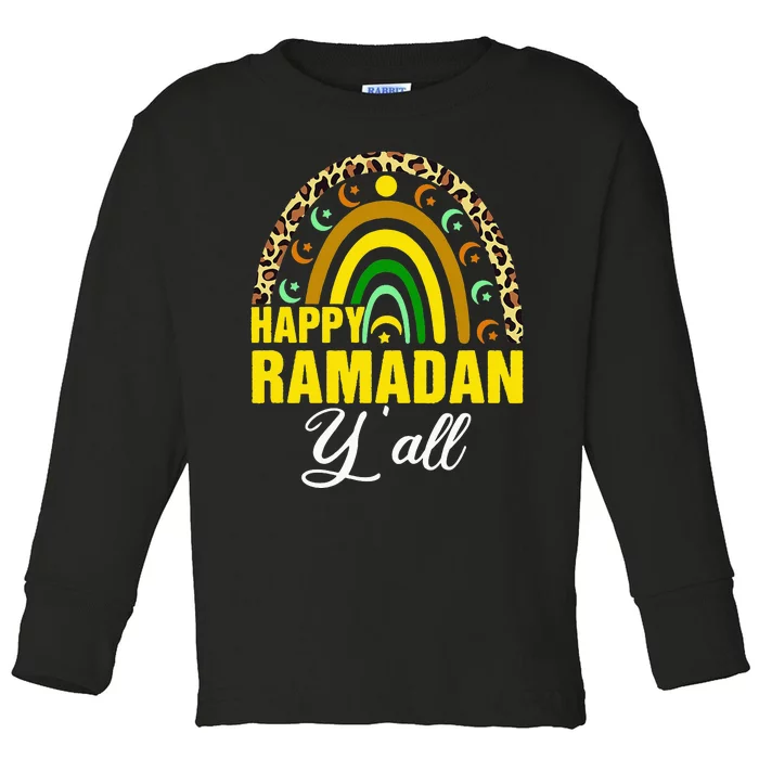 Happy Ramadan Y'all Rainbow Leopard Print Ramadan Kareem Toddler Long Sleeve Shirt