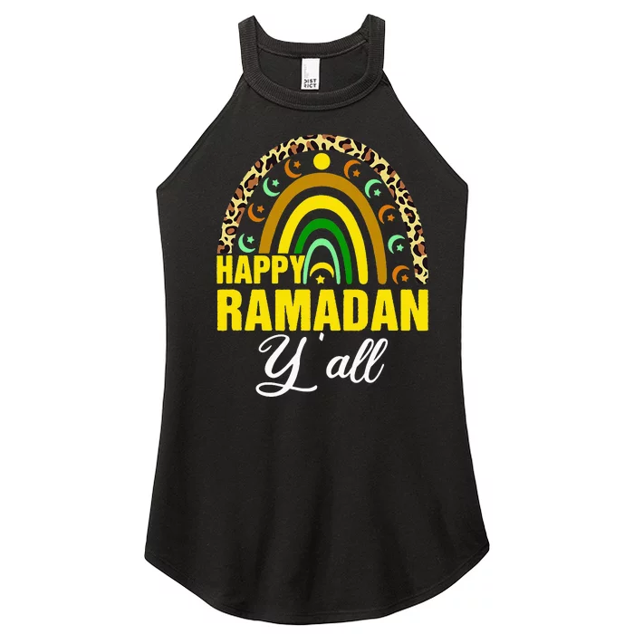 Happy Ramadan Y'all Rainbow Leopard Print Ramadan Kareem Women’s Perfect Tri Rocker Tank