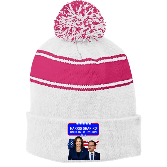 Harris Shapiro 2024! Unity Over Division! Kamala Harris 2024 Stripe Pom Pom Beanie