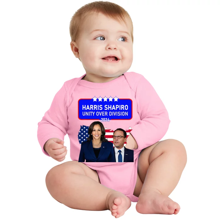 Harris Shapiro 2024! Unity Over Division! Kamala Harris 2024 Baby Long Sleeve Bodysuit