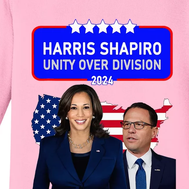 Harris Shapiro 2024! Unity Over Division! Kamala Harris 2024 Baby Long Sleeve Bodysuit