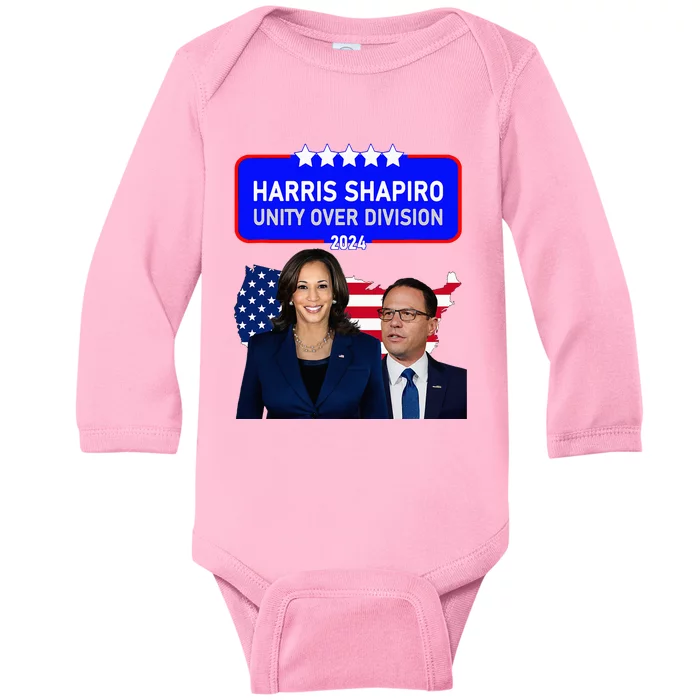 Harris Shapiro 2024! Unity Over Division! Kamala Harris 2024 Baby Long Sleeve Bodysuit