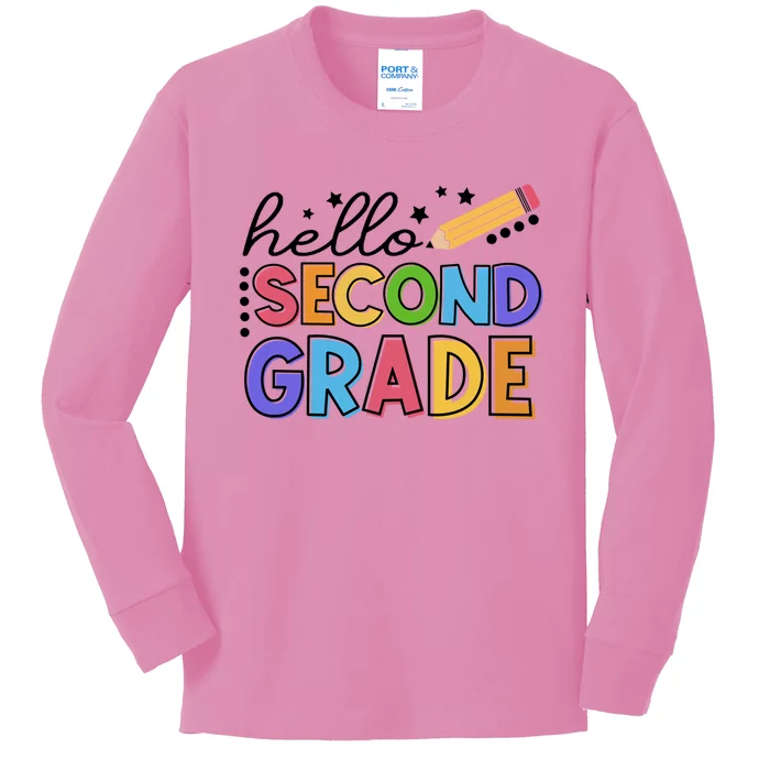 Hello Second 2Rd Grade Teacher Student First Day Of School Cute Gift Kids Long Sleeve Shirt