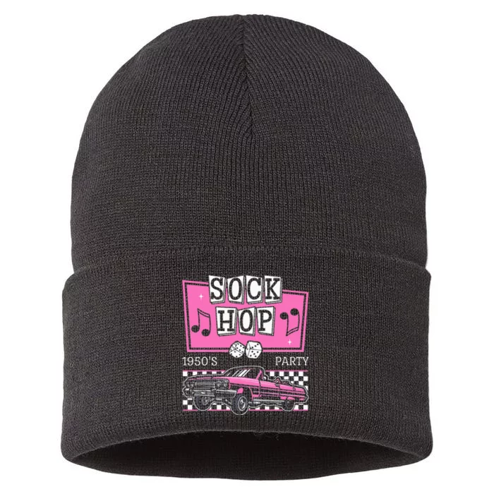 Hop Sock 50s Rock Roll Party Pink Theme Sustainable Knit Beanie