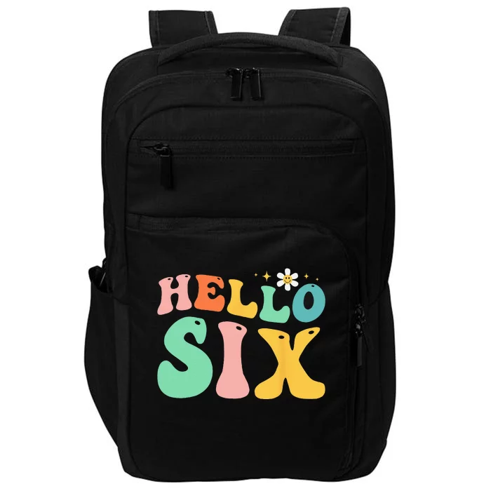 Hello Six 6 Year Old 6th Birthday Girl Age 6 BDay Groovy Impact Tech Backpack