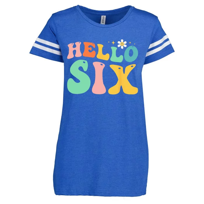 Hello Six 6 Year Old 6th Birthday Girl Age 6 BDay Groovy Enza Ladies Jersey Football T-Shirt