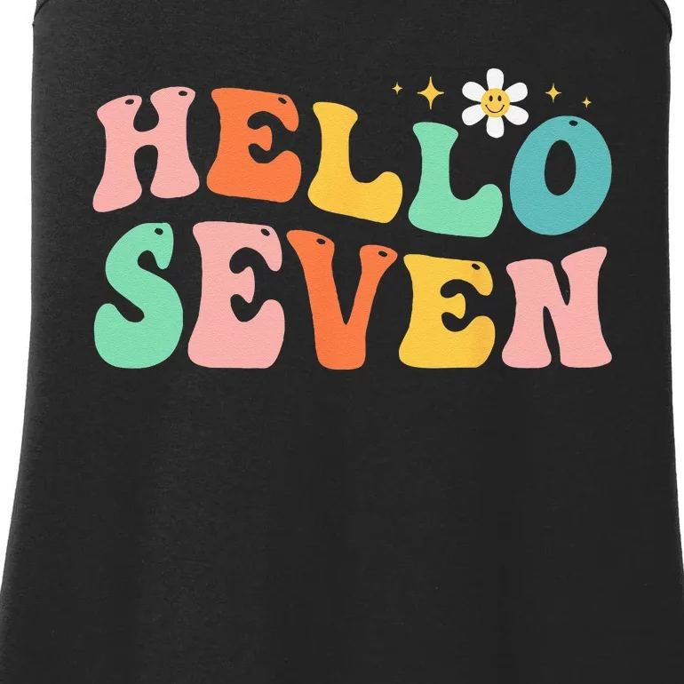 Hello Seven 7 Year Old 7th Birthday Girl Age 7 BDay Groovy Ladies Essential Tank