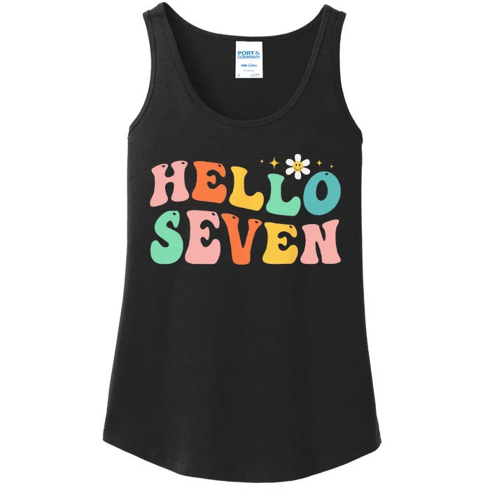 Hello Seven 7 Year Old 7th Birthday Girl Age 7 BDay Groovy Ladies Essential Tank