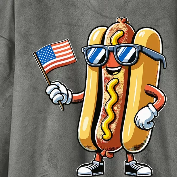 Hotdog Sunglasses American Flag Usa Hooded Wearable Blanket