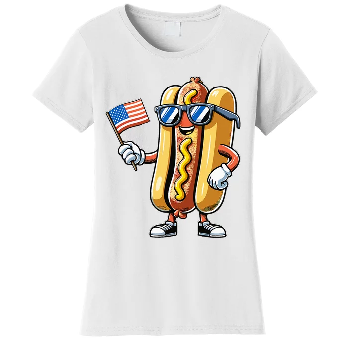 Hotdog Sunglasses American Flag Usa Women's T-Shirt