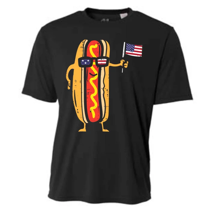 Hotdog Sunglasses American Flag USA Funny 4th Of July Fourth Cooling Performance Crew T-Shirt