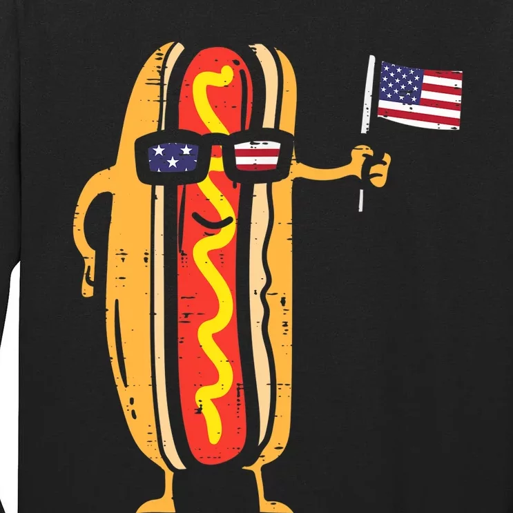 Hotdog Sunglasses American Flag USA Funny 4th Of July Fourth Tall Long Sleeve T-Shirt