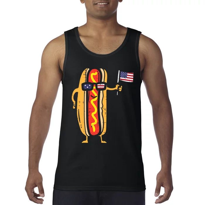 Hotdog Sunglasses American Flag USA Funny 4th Of July Fourth Tank Top