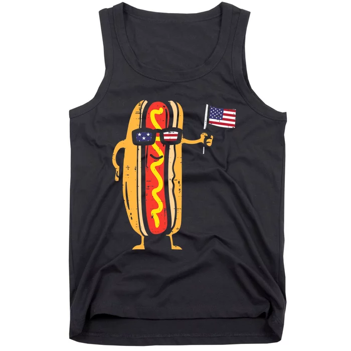 Hotdog Sunglasses American Flag USA Funny 4th Of July Fourth Tank Top