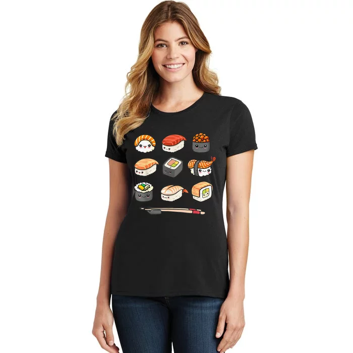 Happy Sushi Anime Kawaii Set Japanese Food Lover Otaku Manga Women's T-Shirt