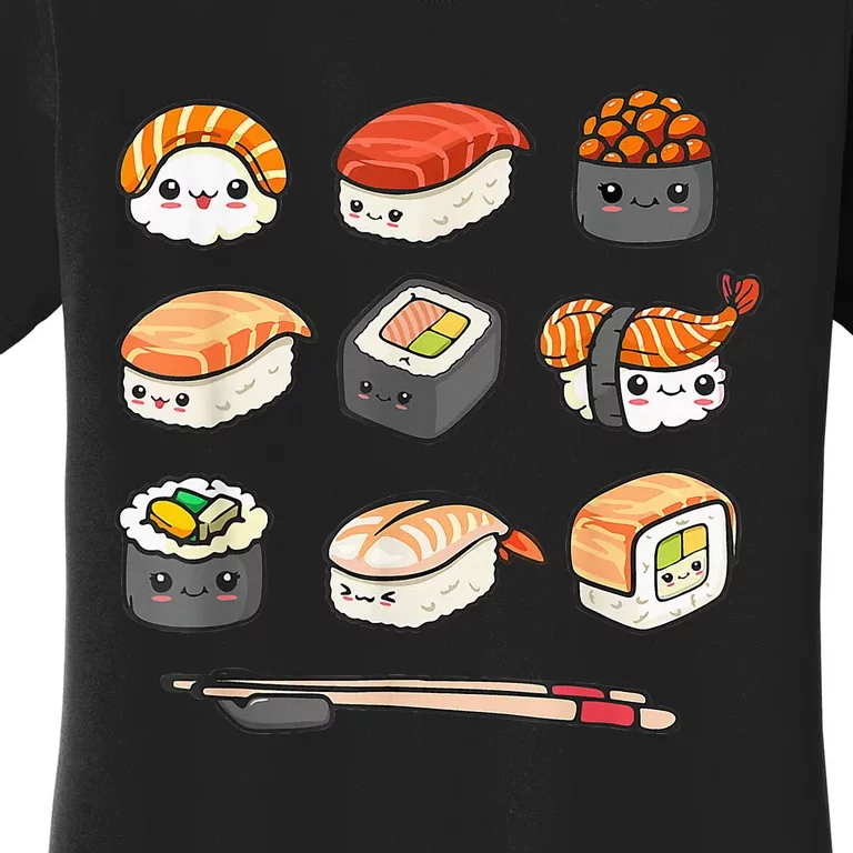 Happy Sushi Anime Kawaii Set Japanese Food Lover Otaku Manga Women's T-Shirt