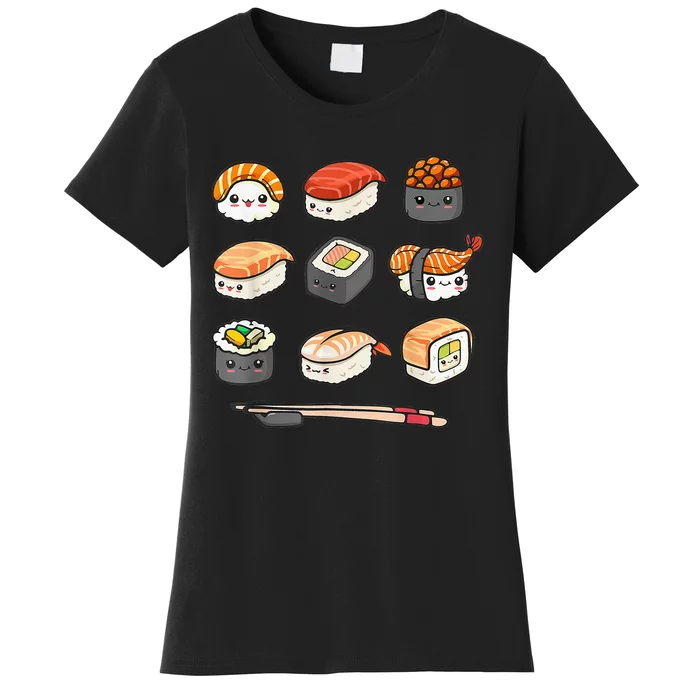 Happy Sushi Anime Kawaii Set Japanese Food Lover Otaku Manga Women's T-Shirt