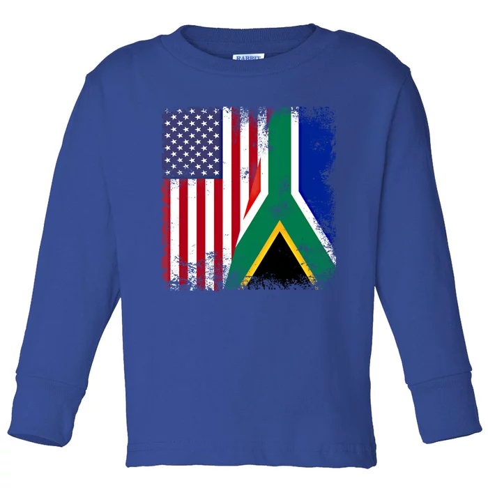 Half South African Flag Vintage Usa Gift Toddler Long Sleeve Shirt