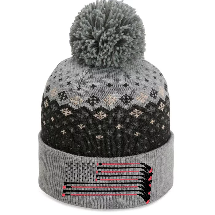 Hockey Sticks American Flag The Baniff Cuffed Pom Beanie