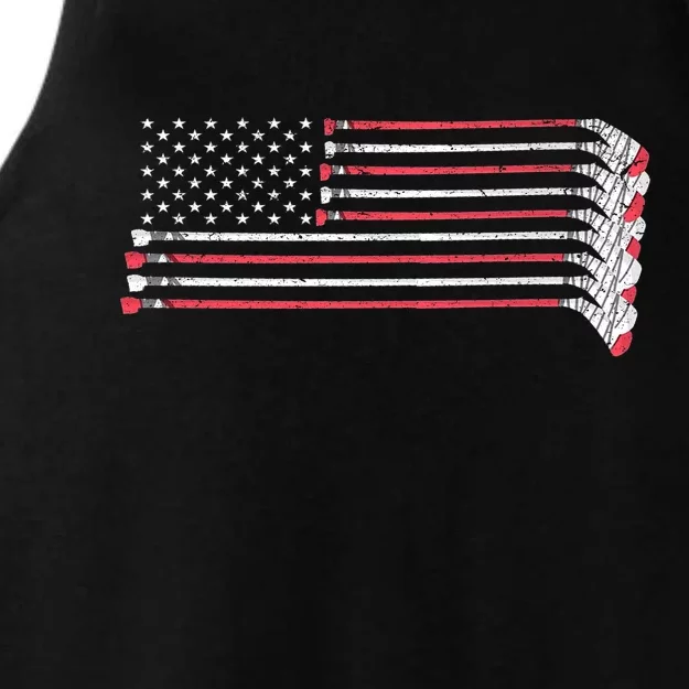 Hockey Sticks American Flag Ladies Tri-Blend Wicking Tank