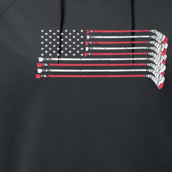 Hockey Sticks American Flag Performance Fleece Hoodie